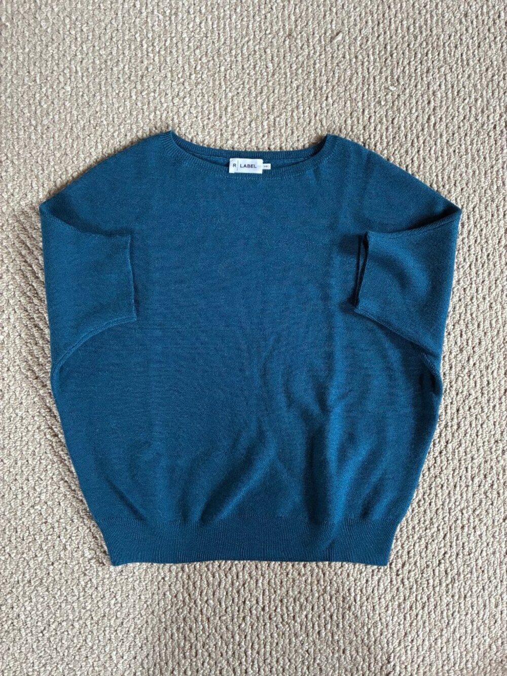R Label Essential Dolman Blue 100% Wool Pullover Sweater Size XS
